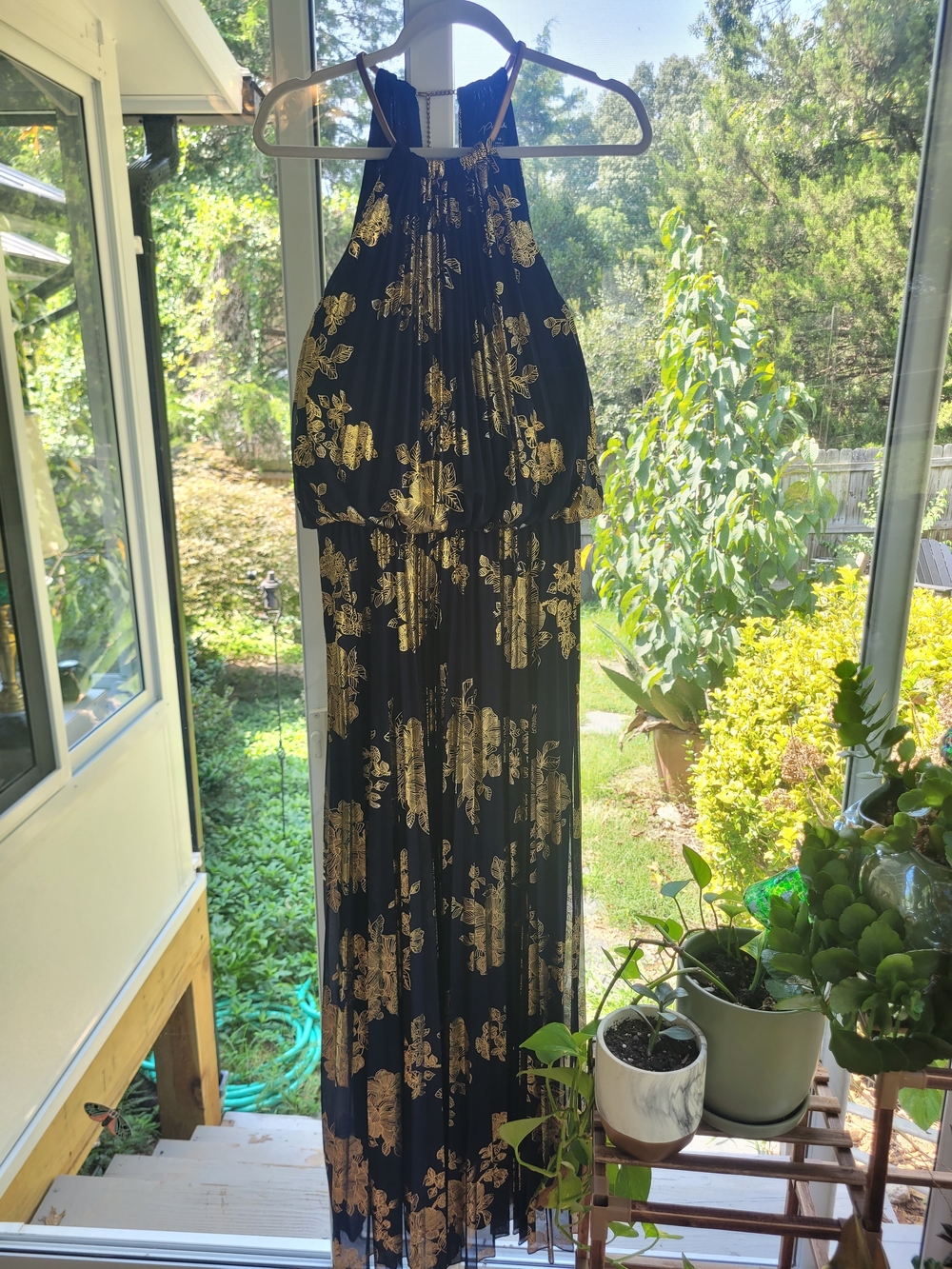 Navy and Gold Halter Maxi Dress - Prelude
